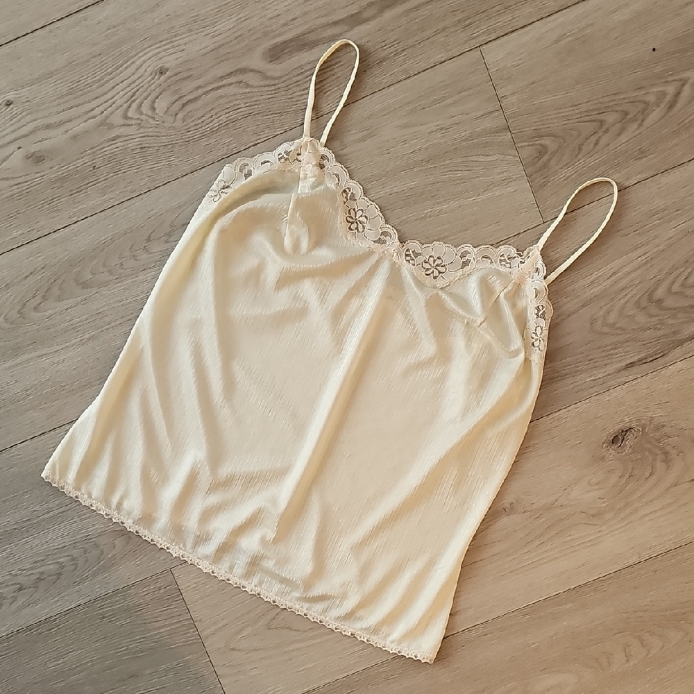 Vintage Nylon Lace Dainty Whimsy Fairycore Slip Camisole Tank‎ Top, Small